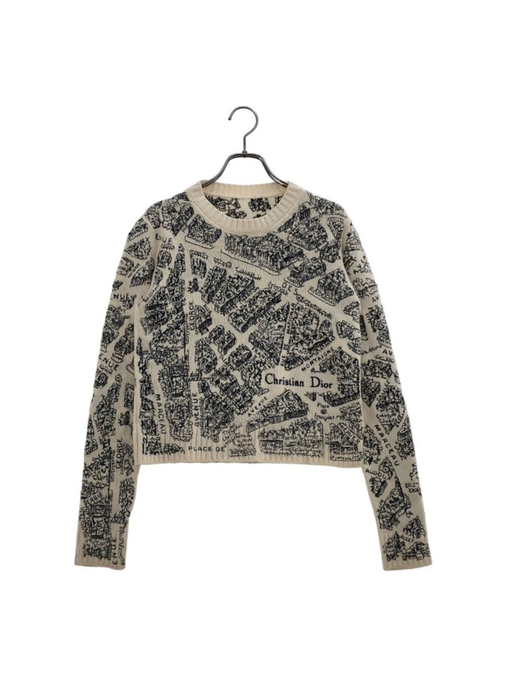 Dior Plan de Paris Cashmere Jacquard Knit White Sweater 34